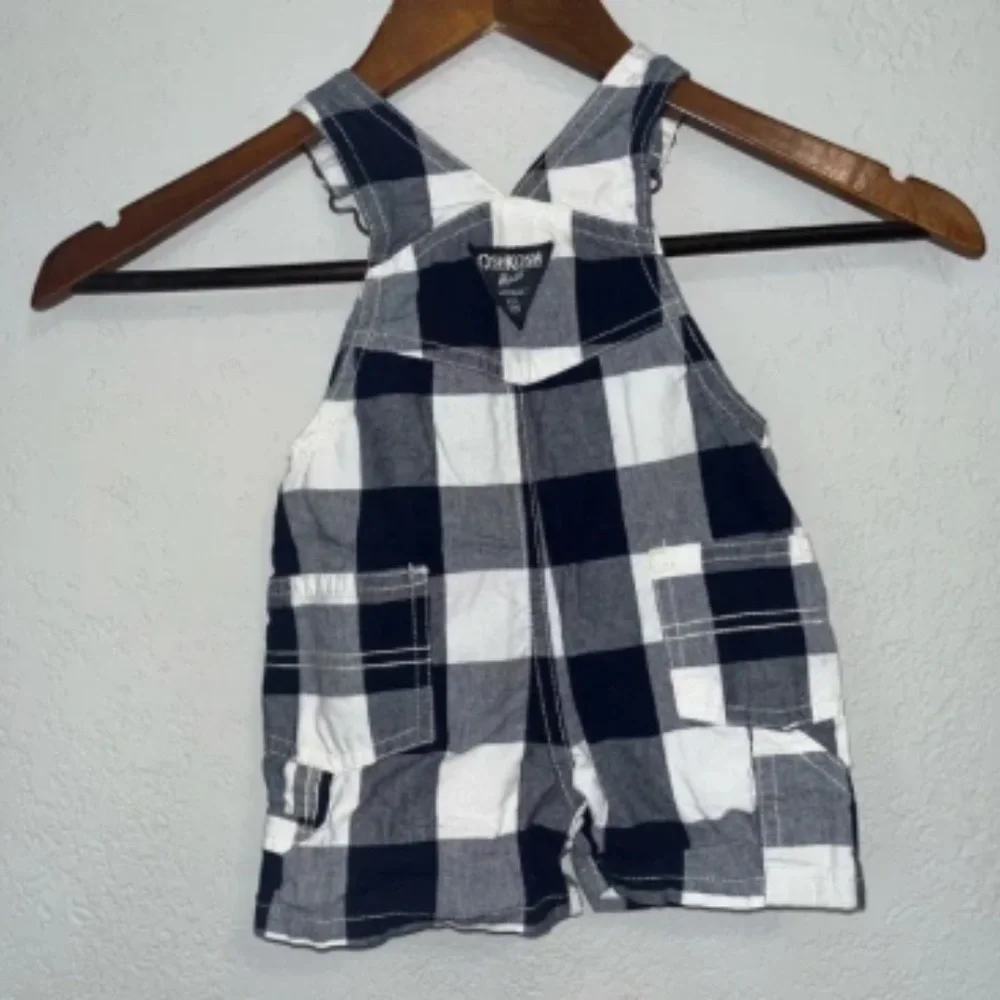 Kid's Oshkosh B'Gosh Navy Blue & White Plaid Overalls